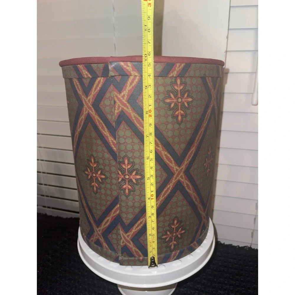 Vintage Burgundy Navy Green Pattern Material Waste Basket Trash Can Vineyard Inc